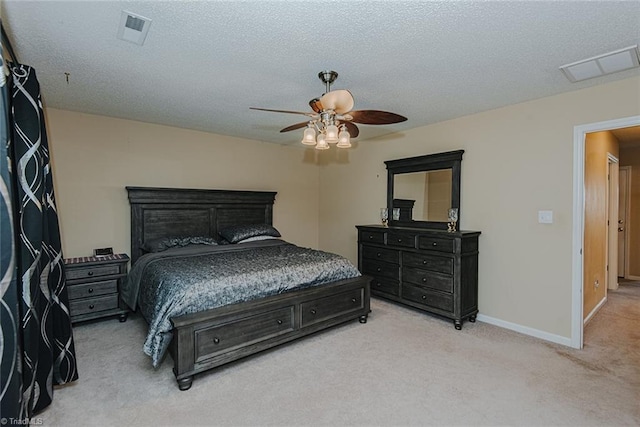 101 Kingston Ln, Graham, NC 27253 - bedroom with light colored carpet, a ceiling fan, and a textured ceiling
