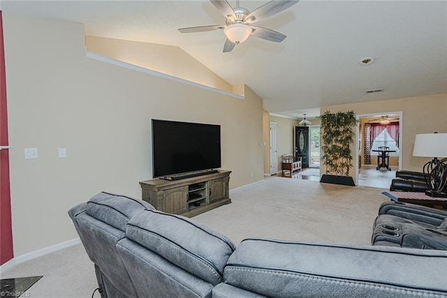 101 Kingston Ln, Graham, NC 27253 - carpeted living area featuring vaulted ceiling and a ceiling fan