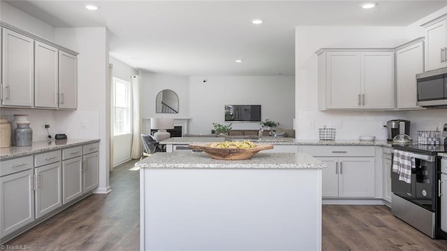 3810 Colt Ct, Trinity, NC 27370 - kitchen featuring open floor plan, backsplash, appliances with stainless steel finishes, and recessed lighting