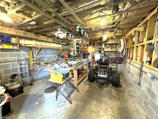 unfinished below grade area with a workshop area