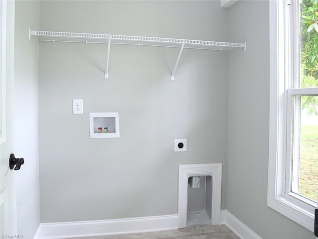 812 Midway School Rd, Winston-Salem, NC 27107 - laundry room featuring electric dryer hookup, hookup for a washing machine, healthy amount of natural light, and baseboards