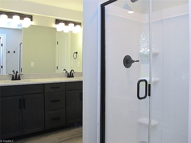 812 Midway School Rd, Winston-Salem, NC 27107 - full bath with a shower stall, double vanity, and wood finished floors