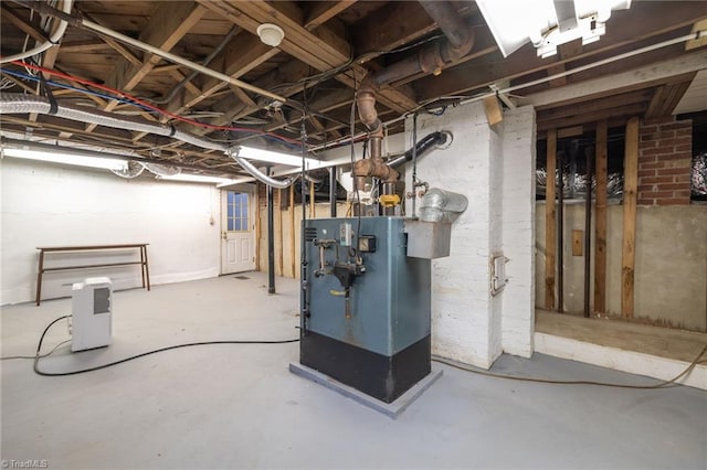 unfinished basement with a heating unit