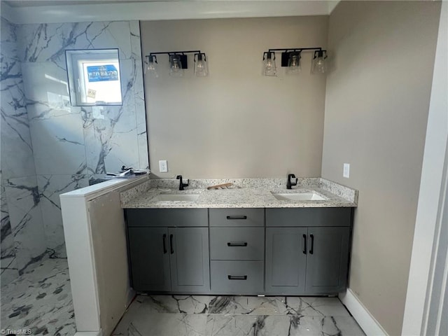 bathroom featuring vanity and a shower