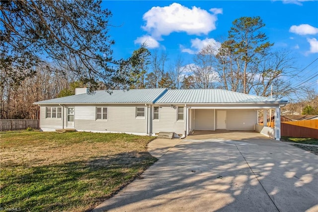 ranch-style home with a front lawn and a carport