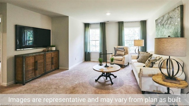 living room with light colored carpet