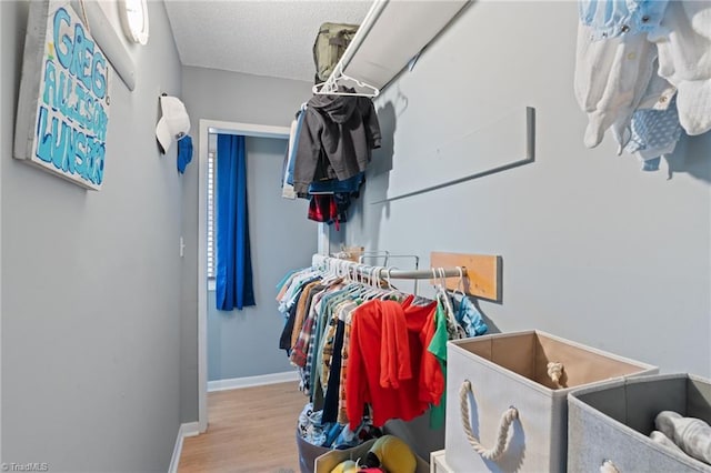 spacious closet with light hardwood / wood-style flooring