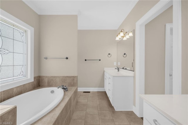 1905 Overshoot Ct, Greensboro, NC 27455 - full bath featuring vanity, a garden tub, and tile patterned floors