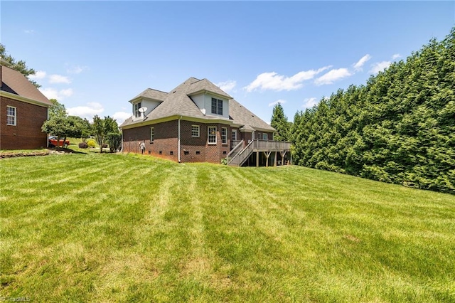 1905 Overshoot Ct, Greensboro, NC 27455 - back of property with stairway, a yard, crawl space, and a wooden deck