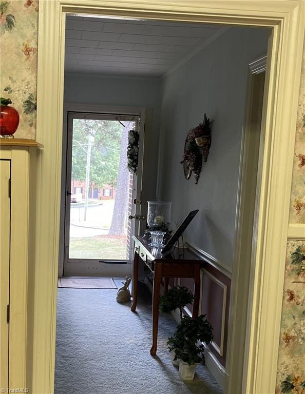 200 Trail Two, Burlington, NC 27215 - carpeted office with ornamental molding, a wainscoted wall, and wallpapered walls