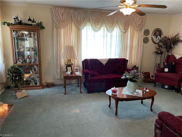 200 Trail Two, Burlington, NC 27215 - living room with a ceiling fan, crown molding, and carpet flooring