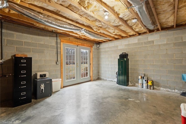 basement featuring french doors