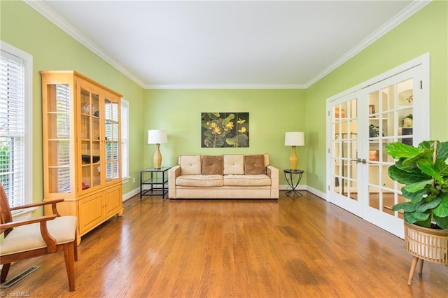 183 Scottsdale Dr, Advance, NC 27006 - sitting room featuring wood finished floors, crown molding, baseboards, and french doors