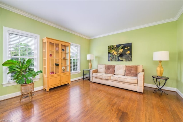 183 Scottsdale Dr, Advance, NC 27006 - living room featuring ornamental molding, plenty of natural light, wood finished floors, and baseboards