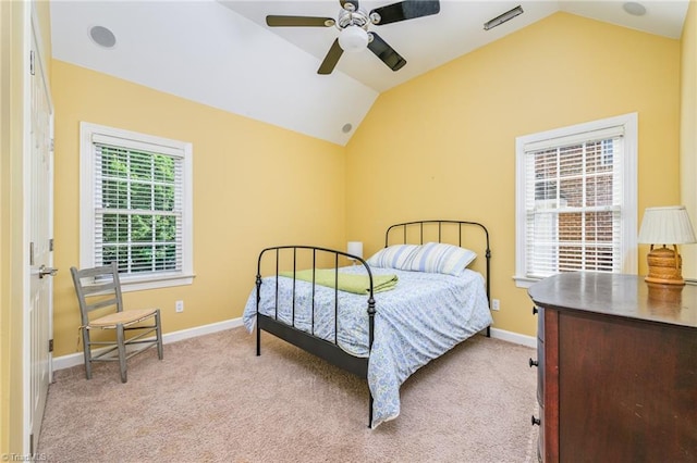 183 Scottsdale Dr, Advance, NC 27006 - carpeted bedroom with lofted ceiling, baseboards, and ceiling fan