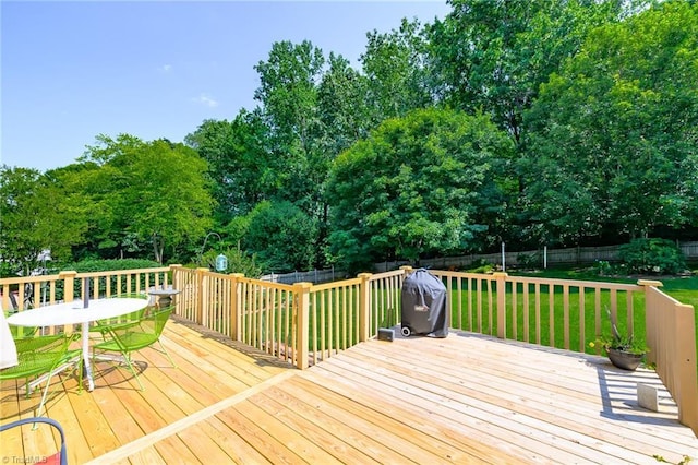 183 Scottsdale Dr, Advance, NC 27006 - wooden terrace featuring view of wooded area and outdoor dining area