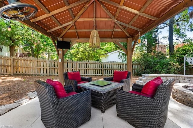 4802 Worchester Pl, Jamestown, NC 27282 - view of patio featuring fence, a gazebo, and a fire pit