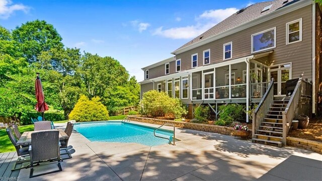 4802 Worchester Pl, Jamestown, NC 27282 - outdoor pool with a sunroom, a patio area, and stairs