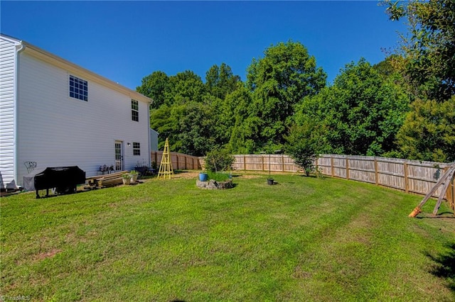 view of yard with a fenced backyard