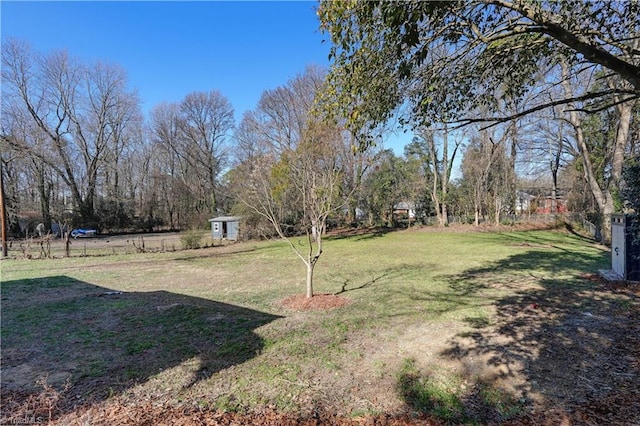 view of yard with a shed