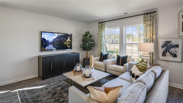 living room featuring dark hardwood / wood-style floors