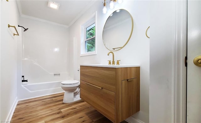 1628 Eagle Crest Dr, Pfafftown, NC 27040 - full bathroom with ornamental molding, vanity, wood finished floors, and  shower combination