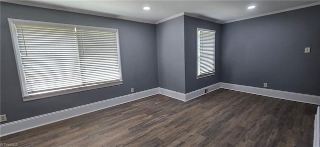 1904 E Innes St, Salisbury, NC 28146 - empty room featuring dark wood-style floors, ornamental molding, plenty of natural light, and recessed lighting