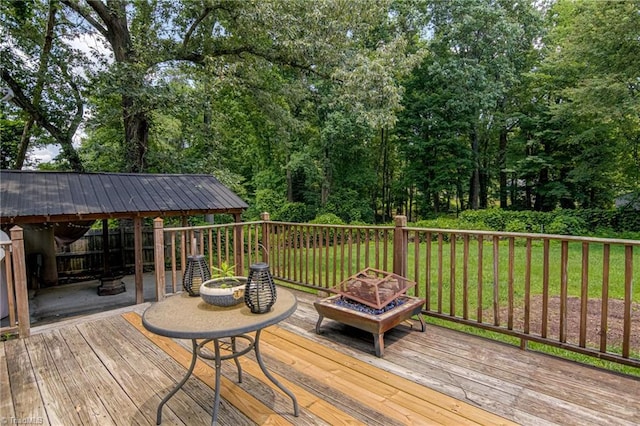 5201 Harvey Rd, Jamestown, NC 27282 - wooden deck with an outdoor fire pit