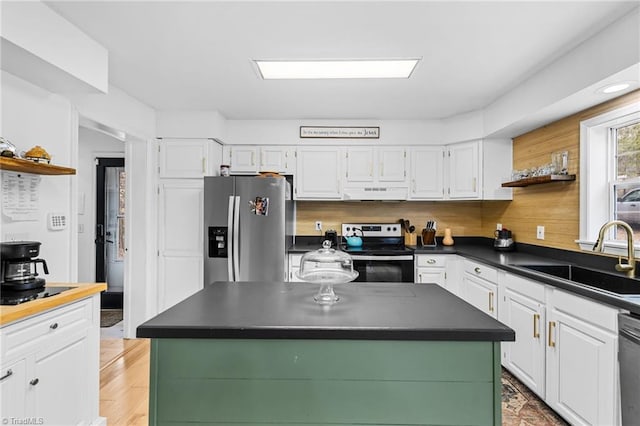 kitchen featuring appliances with stainless steel finishes, white cabinetry, and sink