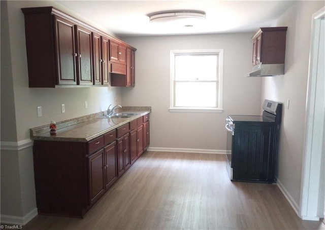 kitchen featuring light hardwood / wood-style floors, stove, and sink