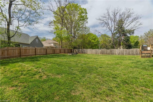 view of yard with a fenced backyard