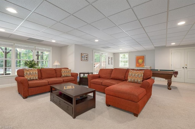 5000 Casting Way, Greensboro, NC 27455 - carpeted living room featuring billiards, recessed lighting, and a drop ceiling