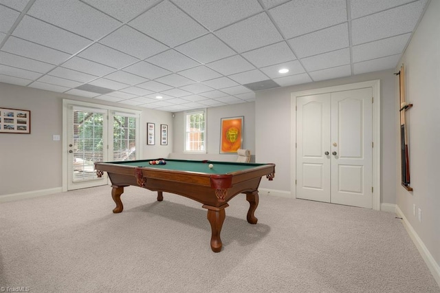 5000 Casting Way, Greensboro, NC 27455 - playroom featuring light colored carpet, billiards table, a drop ceiling, and recessed lighting