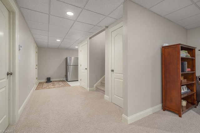 5000 Casting Way, Greensboro, NC 27455 - corridor with light colored carpet, a paneled ceiling, recessed lighting, and stairs
