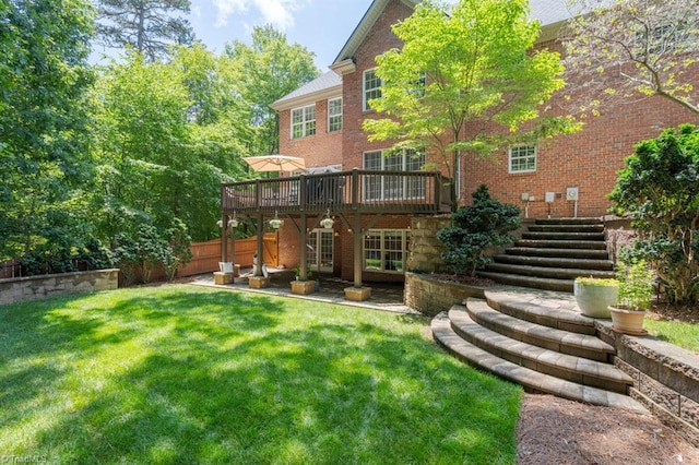 5000 Casting Way, Greensboro, NC 27455 - rear view of property with stairs, a wooden deck, and brick siding