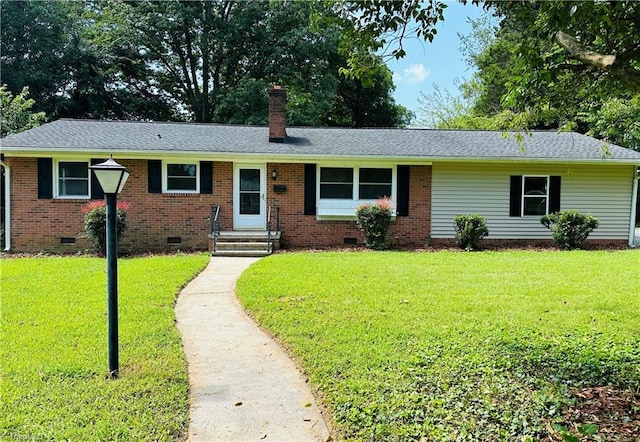702 Trail One, Burlington, NC 27215 - ranch-style home featuring crawl space, a chimney, and a front yard
