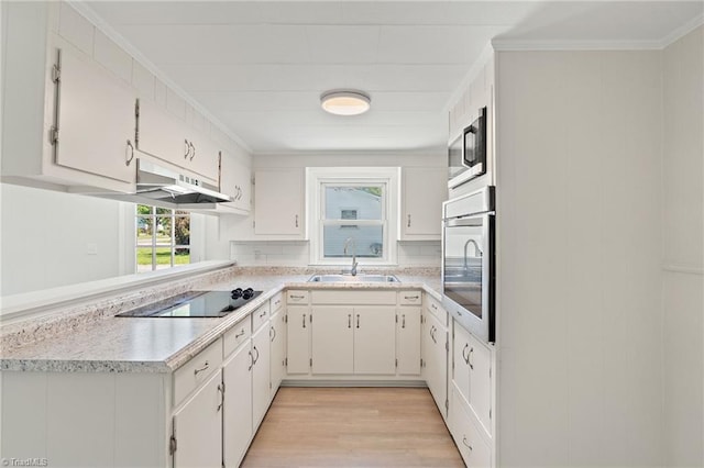 1616 Sanford Dr, Winston-Salem, NC 27105 - kitchen featuring a sink, light countertops, stainless steel appliances, light wood-type flooring, and under cabinet range hood