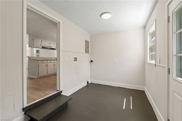 1616 Sanford Dr, Winston-Salem, NC 27105 - laundry area featuring baseboards, laundry area, washer hookup, and electric panel