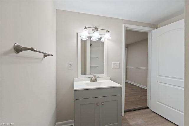 1616 Sanford Dr, Winston-Salem, NC 27105 - bathroom featuring vanity, baseboards, and wood finished floors