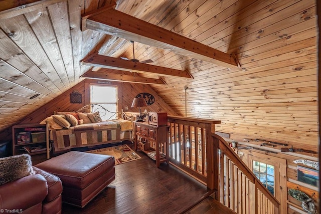 612 Joe Shoemaker Rd, Vilas, NC 28692 - living area featuring wood walls, vaulted ceiling, wood-type flooring, and wooden ceiling