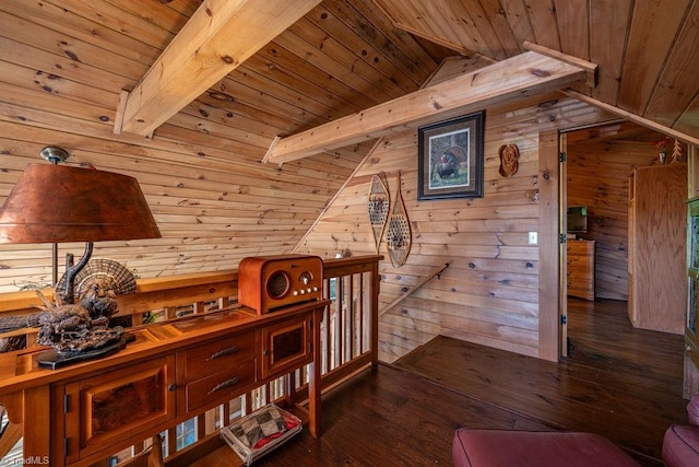 612 Joe Shoemaker Rd, Vilas, NC 28692 - stairs featuring wood ceiling, wood walls, and hardwood / wood-style floors
