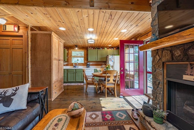 612 Joe Shoemaker Rd, Vilas, NC 28692 - dining area featuring recessed lighting, dark wood finished floors, and wooden ceiling