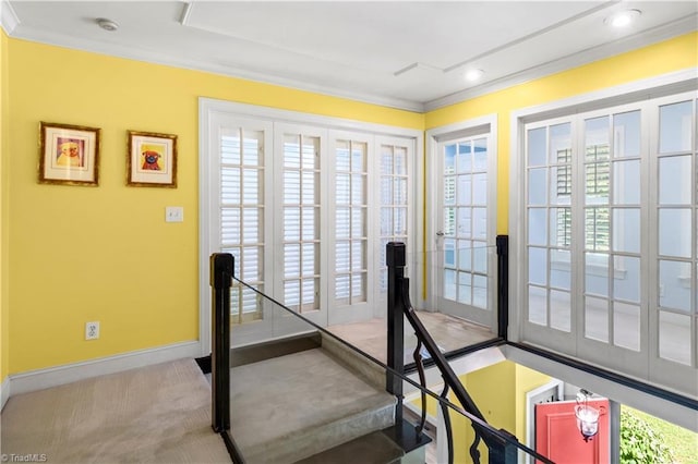 1420 Thornhill Ln, Winston-Salem, NC 27106 - stairs with crown molding, recessed lighting, and carpet floors