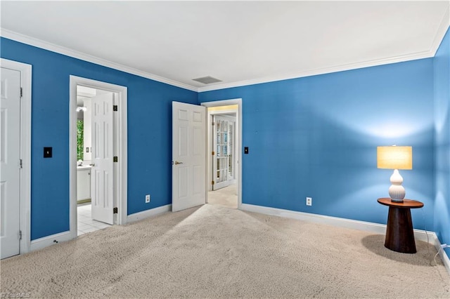 1420 Thornhill Ln, Winston-Salem, NC 27106 - unfurnished bedroom featuring carpet flooring, ornamental molding, and connected bathroom