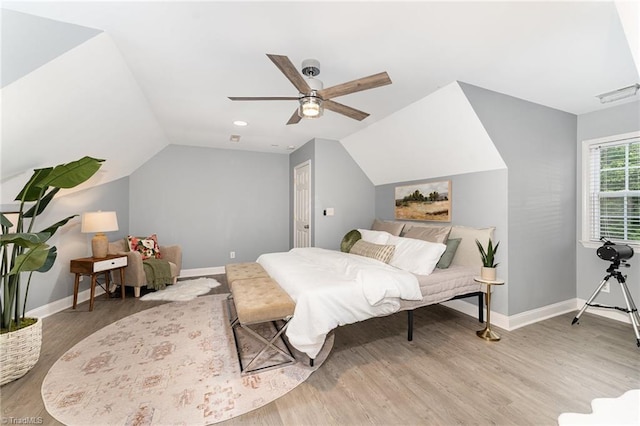4636 Shattalon Cir, Winston-Salem, NC 27106 - bedroom with wood finished floors, baseboards, lofted ceiling, and ceiling fan