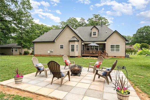 4636 Shattalon Cir, Winston-Salem, NC 27106 - rear view of property with a fire pit, a deck, a patio, a yard, and roof with shingles