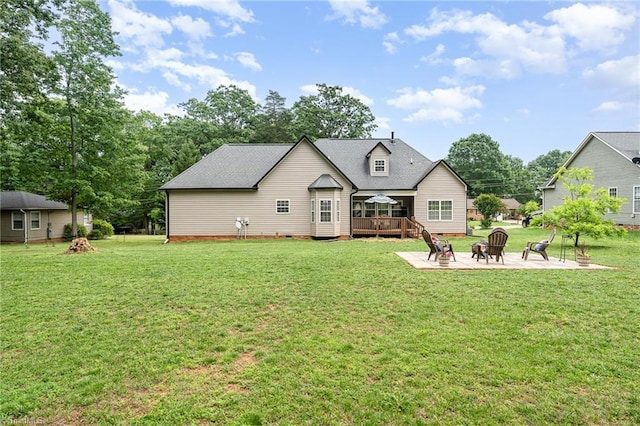 4636 Shattalon Cir, Winston-Salem, NC 27106 - rear view of house with a deck, a fire pit, a patio, a lawn, and crawl space