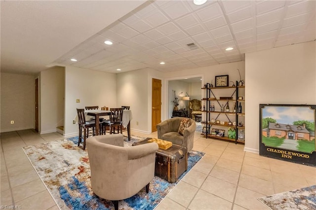 living room featuring light tile patterned floors