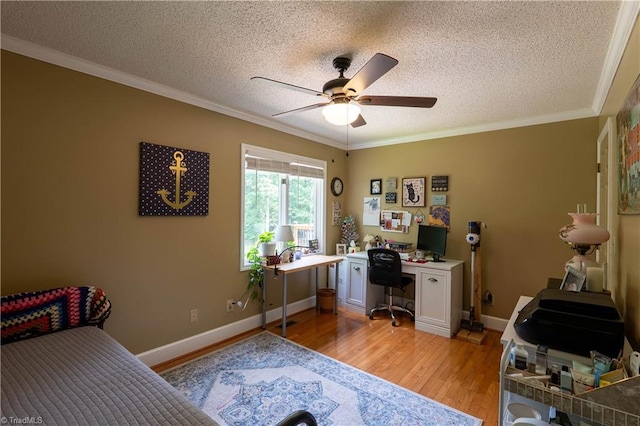 1160 Flinty Knoll Rd, Pinnacle, NC 27043 - office space with a ceiling fan, light wood-style flooring, a textured ceiling, ornamental molding, and baseboards
