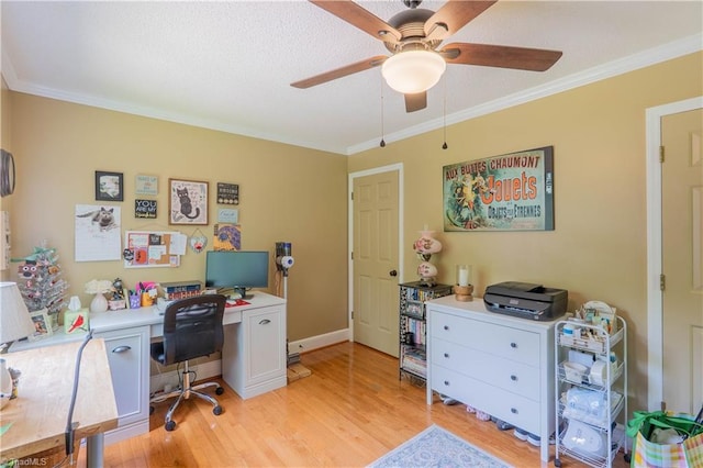 1160 Flinty Knoll Rd, Pinnacle, NC 27043 - office space with ceiling fan, ornamental molding, light wood-style floors, and baseboards